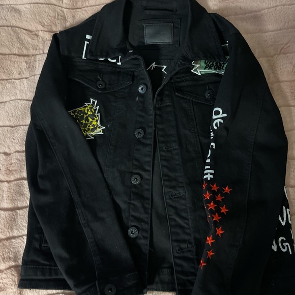 Black denim graphic jacket for boys size Large - Picture 1 of 4